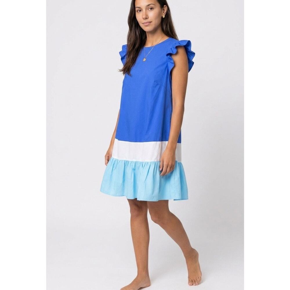 Flying Tomato Blue Tiered Ruffle Dress NWOT Small Summer Cotton
